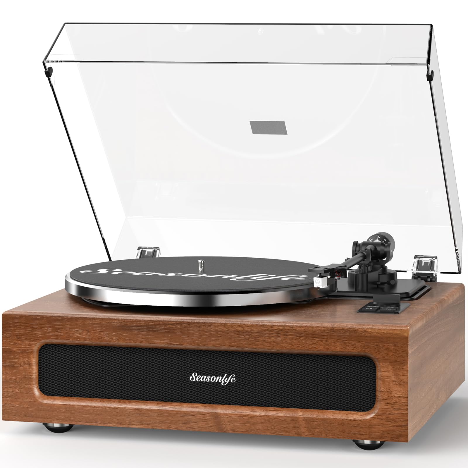 Photo 1 of Record Player Turntable for Vinyl Records Built-in 4 Stereo Speakers All in 1 Vinyl Player Belt Drive Turn Table MM Cartridge ATN-3600L Stylus 33 45 Speed BT Wireless High Fidelity Classic Brown