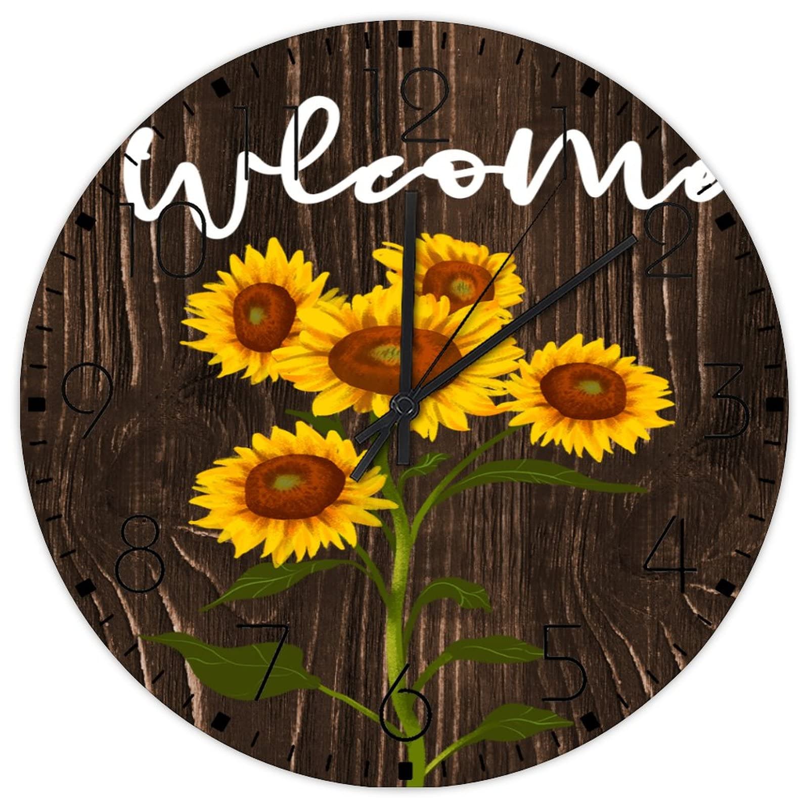Horloge murale bois tournesol 38 cm, cadeau idéal de pendaison