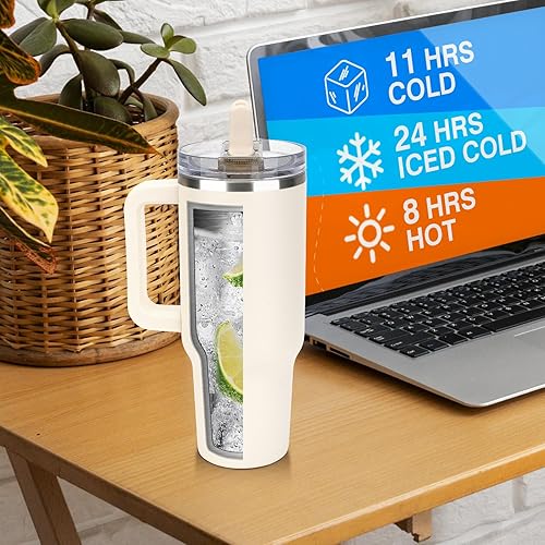 Miniatura 6 de Sursip Vaso de 40 onzas con asa y popote abatible, tapa 100% a prueba de fugas, botella de agua aislada de acero inoxidable para bebidas frías, taza