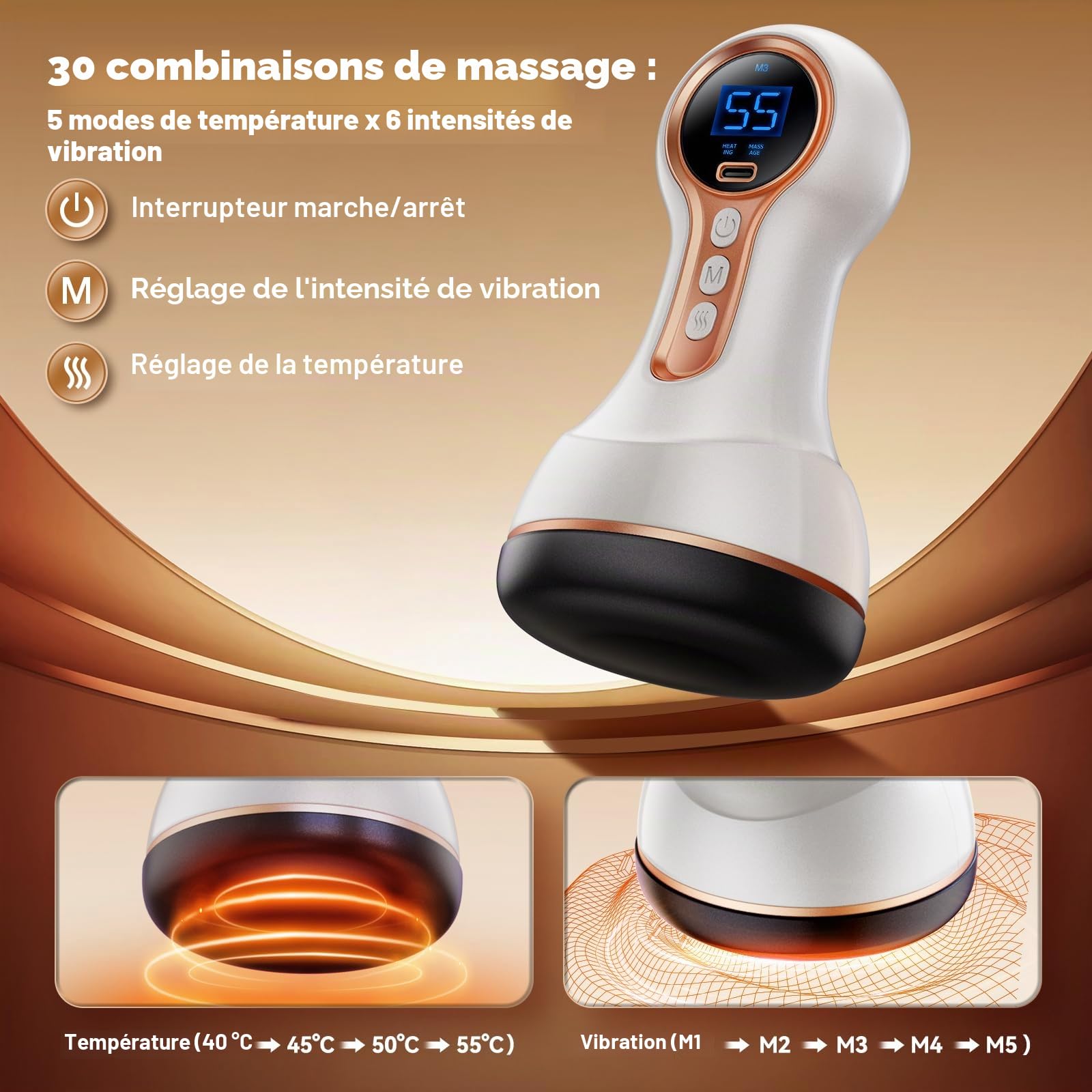 Robofun 5.0 Appareil de massage neuropathie lymphatique, soulagement de la douleur et relaxation pour les pieds, les mains, le dos, masseur d'ondes de choc Gua avec 30 fonctions de chauffage par