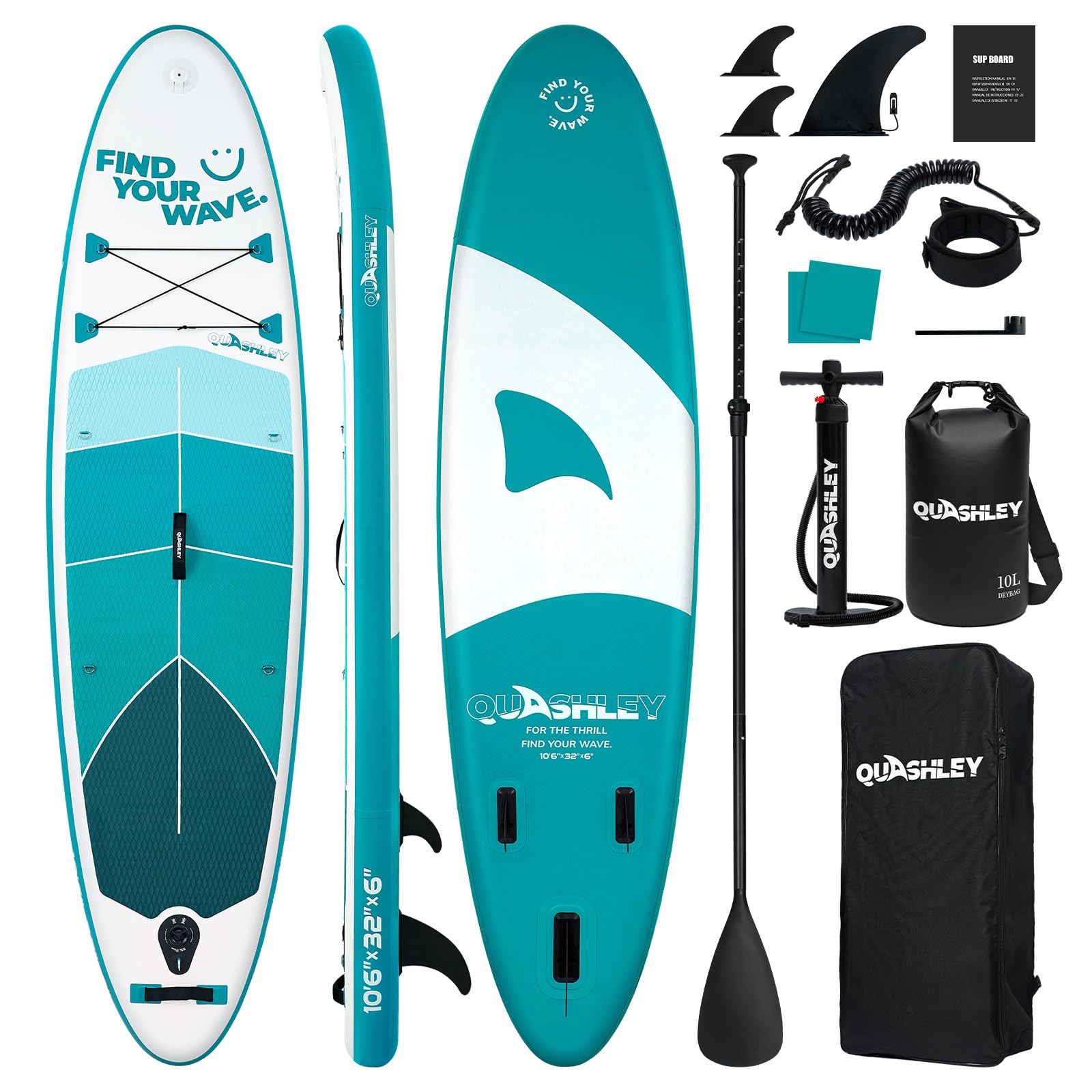 Quashley Inflatable Stand Up Paddle Board,Inflatable Paddleboards 32/34 Inch Wide,All Around SUP for Beginners with Lightweight Paddle,Hand Pump,Backpack,Leash,Durable & Portable iSUP Board