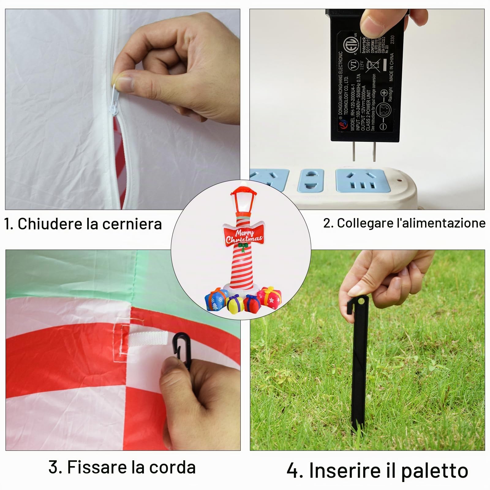 Faro di Natale gonfiabile da 2,46 metri con scatole regalo, decorazioni gonfiabili per il cortile di Natale, con luci LED per la decorazione del prato per le vacanze