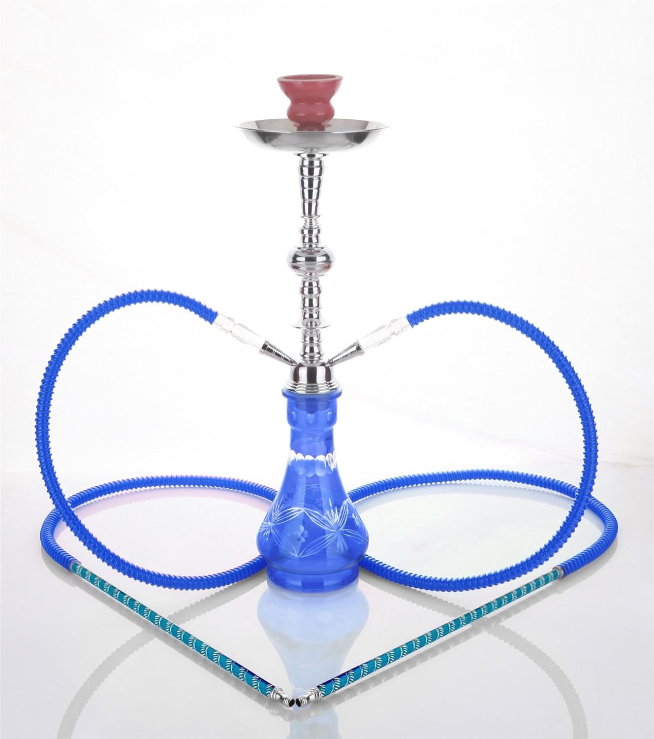 2 hose 21" Pharaoh Blue Hookah Shisha Nargila water glass