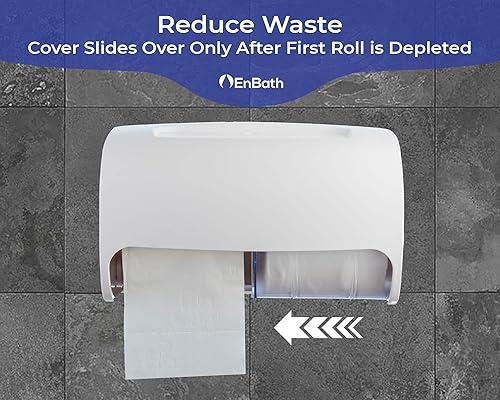 Miniatura 5 de Dispensador de papel higiénico comercial para montaje en pared, soporte de papel higiénico con bloqueo doble (2 rollos) (blanco) compacto, dos