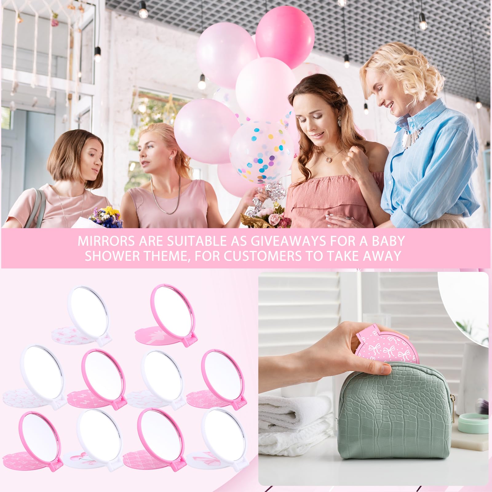Namalu 50 espejos compactos de arco a granel de 2.8 pulgadas, regalo de San Valentín para mujeres, coqueta azul, recuerdo de fiesta, suministros de maquillaje, espejo plegable de bolsillo