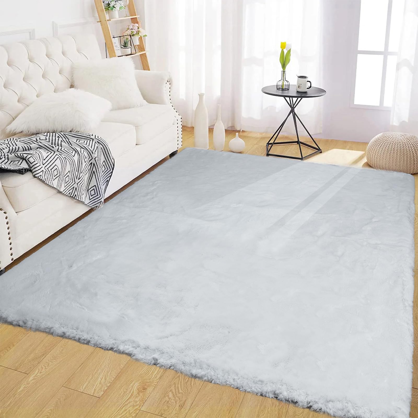 Latepis Grey Rugs for Bedroom 5x7 Large Area Fuzzy Rug Washable Faux Rabbit Fur Throw Rugs for Living Room Floor Nursery Kids Rug Home Decor