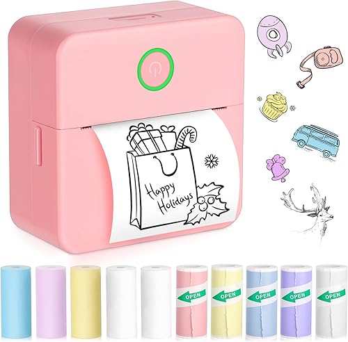 Mini impresora Bluetooth de bolsillo, impresora térmica portátil con 10 rollos de papel para diarioálbum de recortes de