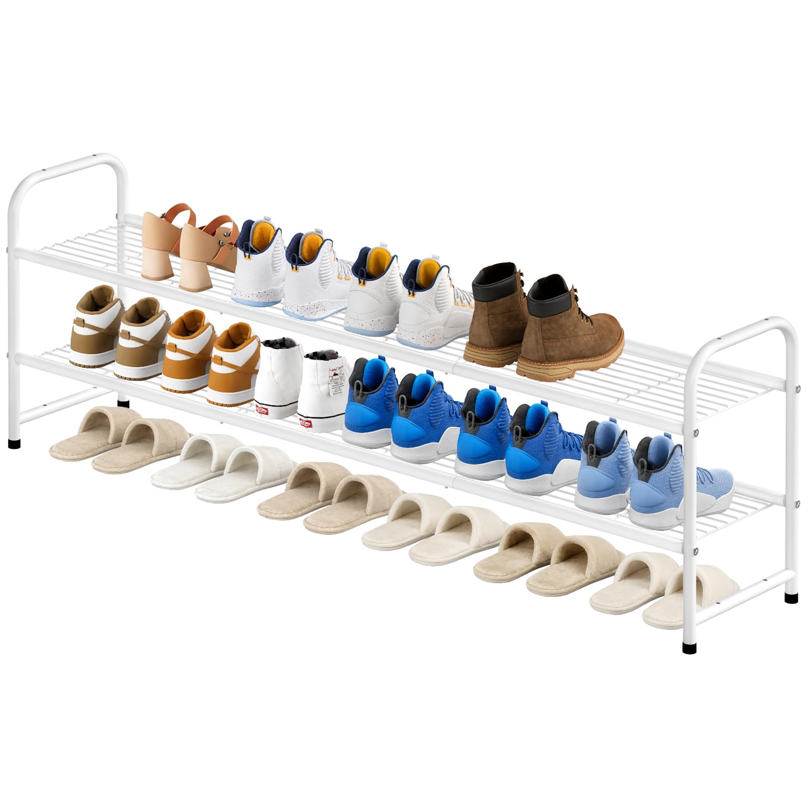 KEETDY Langer Schuh-Organizer für den Schrank, Schuhregal aus Metall für den Eingangsbereich, breites stapelbares Schuhregal, Aufbewahrung mit stabilem Drahtgitter für Schrank, Boden, Schlafzimmer,