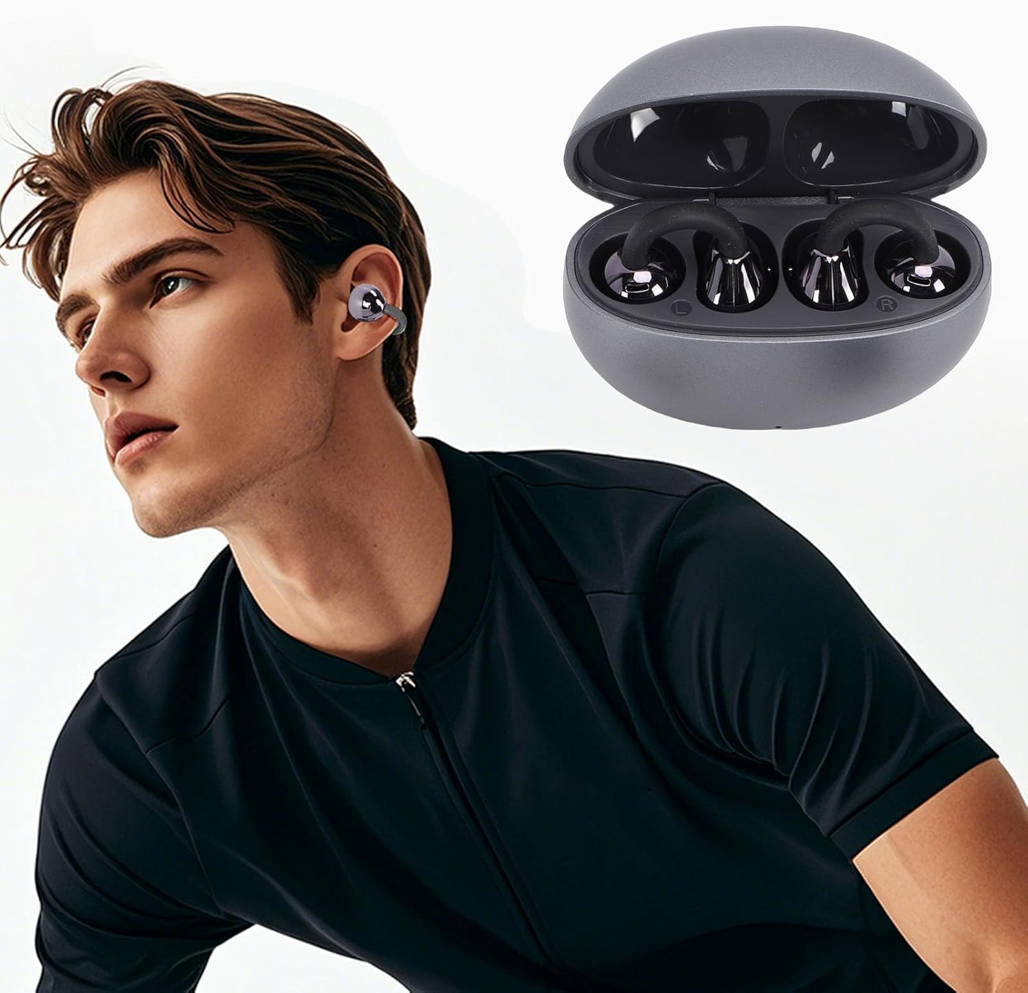 Dpofirs Clip On Earbuds, Jewelry Inspired Bluetooth Wireless Open Ear Headphones, with Butterfly Earrings, Lightweight Clip Earring Earphones, for Women Sports Workouts
