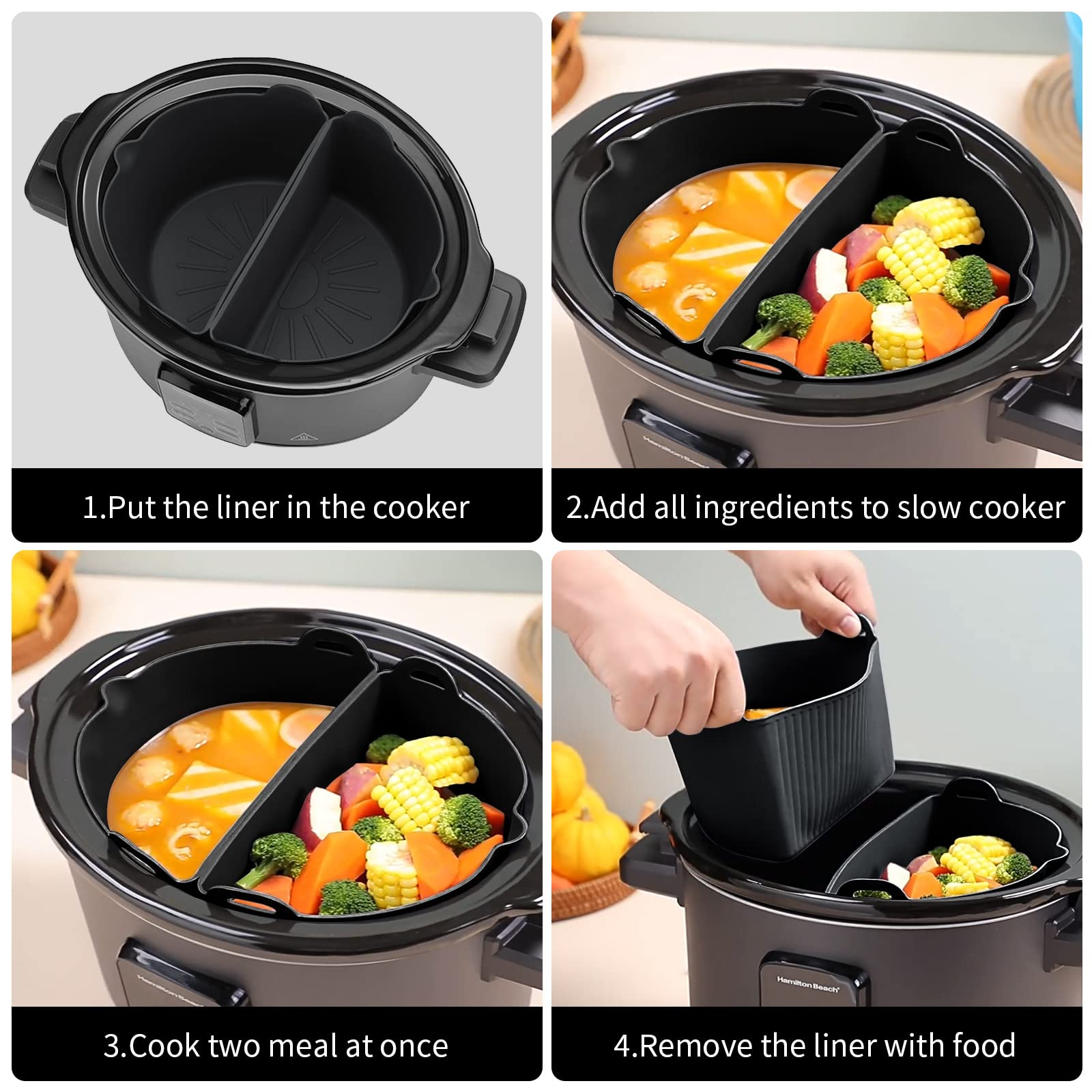 Darbermu Slow Cooker Liner, 2pcs Silicone Slow Cooker Divider Liners for Crockpot 6-7QT - Image 2