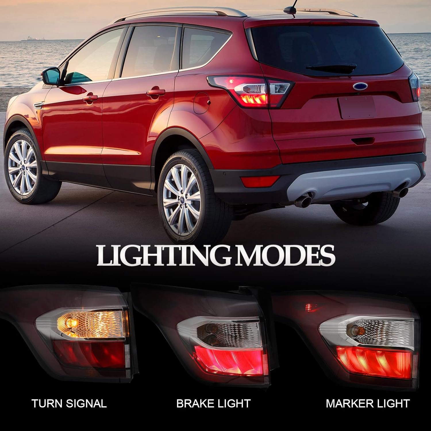 FIONE for Ford Escape Kuga Tail Light Assembly 2017 2018 2019 Outer Brake Rear Lamp Stop Indicator Light Left Driver Side LH