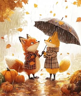 DIY Cross Stitch Kit for Beginners Fox and Chicken Wearing Country Holding Umbrella 11CT Embroidery Kit with Pattern Stamped Needlepoint Craft Kit 40x50cm-4