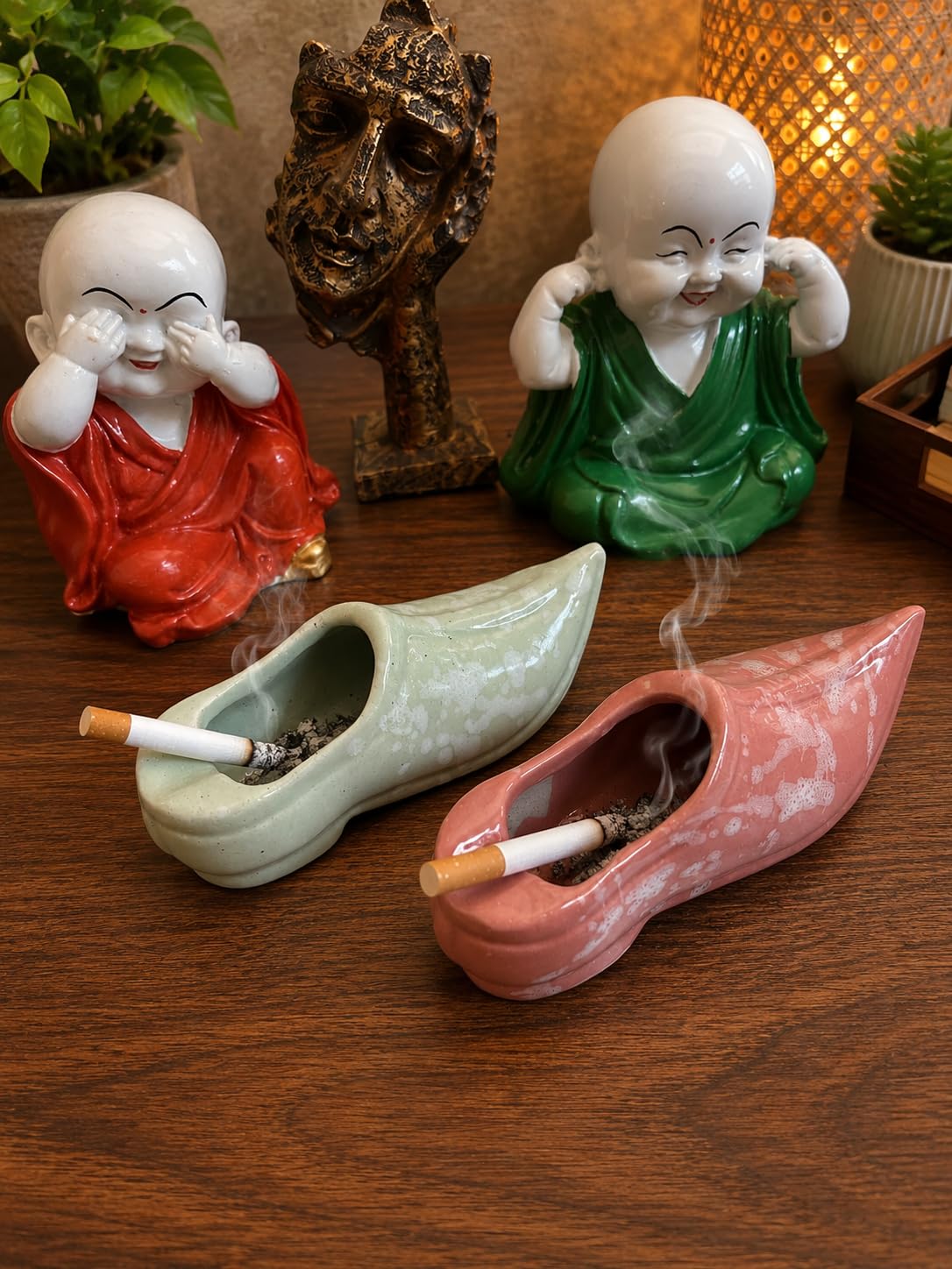 Ceramic Shoe Shaped Ashtray, Decorative Cigarette Holder pack of 2 | Unique Shoe Design, Glazed Finish, Table Decor, Set of 2, Multicolour-picture-17