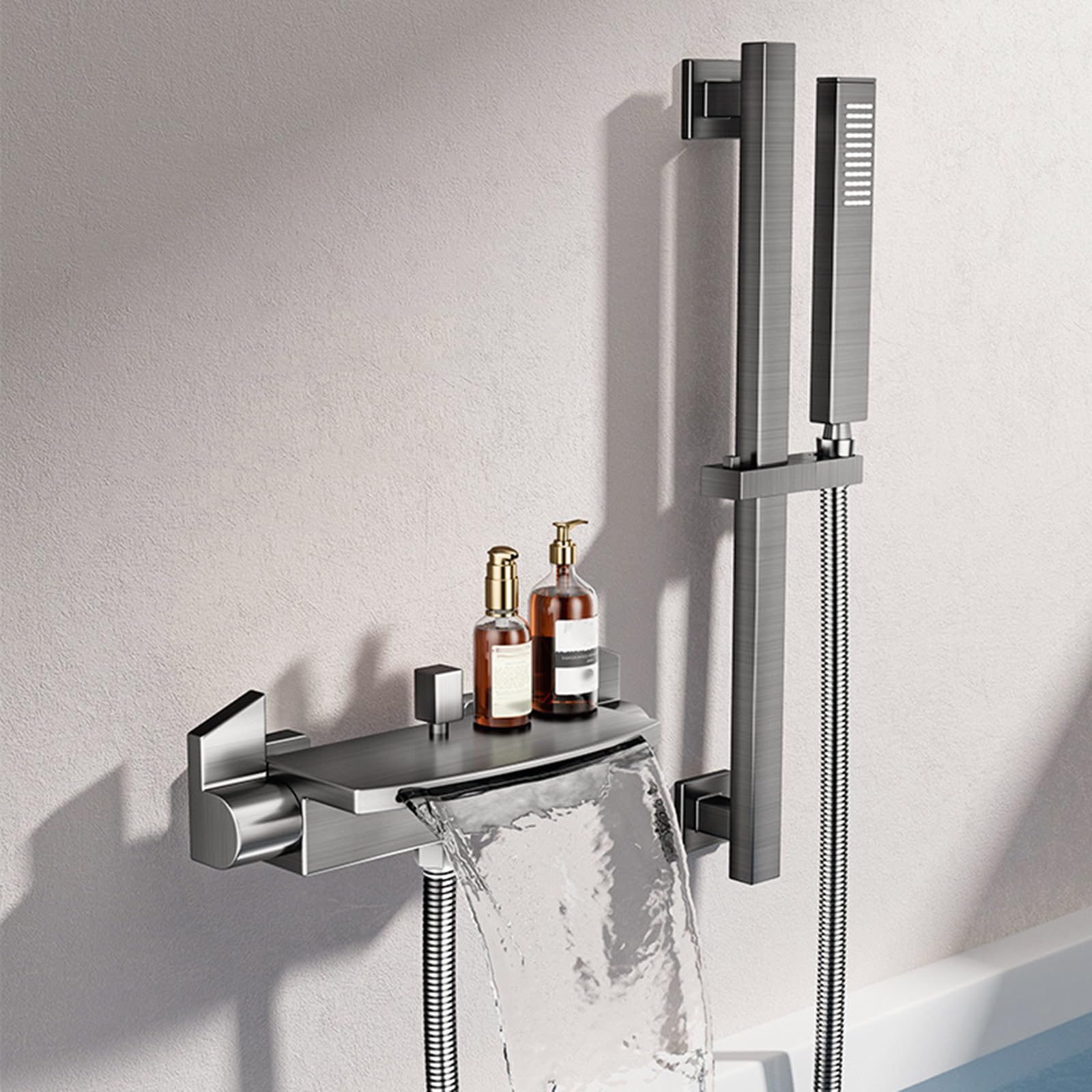 XJTNLB Grifo Bañera Cascada Gris Grifo de Pared Monomando de Bañera/Ducha Grifos para Ducha de Baño Moderno