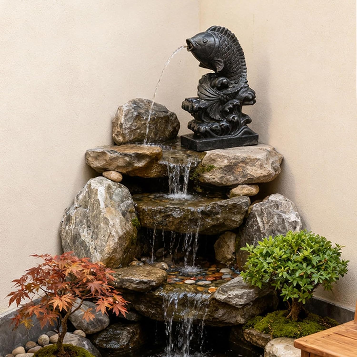 Pond Spitters, Spouting Carp Fish Statue Fountain Spray Accessories, Whimsical Deocorative Pond Water Feature Accent, Outdoor Decoration(Gray,14 * 40 * 23cm)