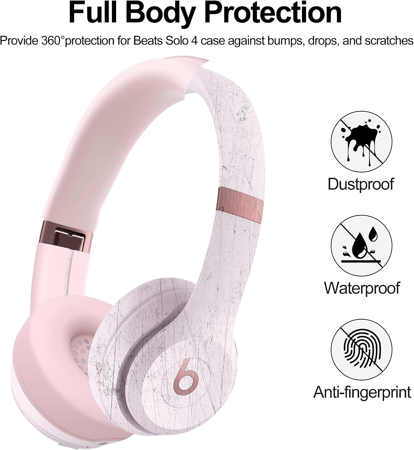 【3 in 1】 Silicone Case for Beats Solo 4 Headphones, Protective Silicone Covers for Beats Solo 4 Shell/Ear Pad/Headband Cover, Accessories Silicone Skin Protector for Beats Solo4 - Pink