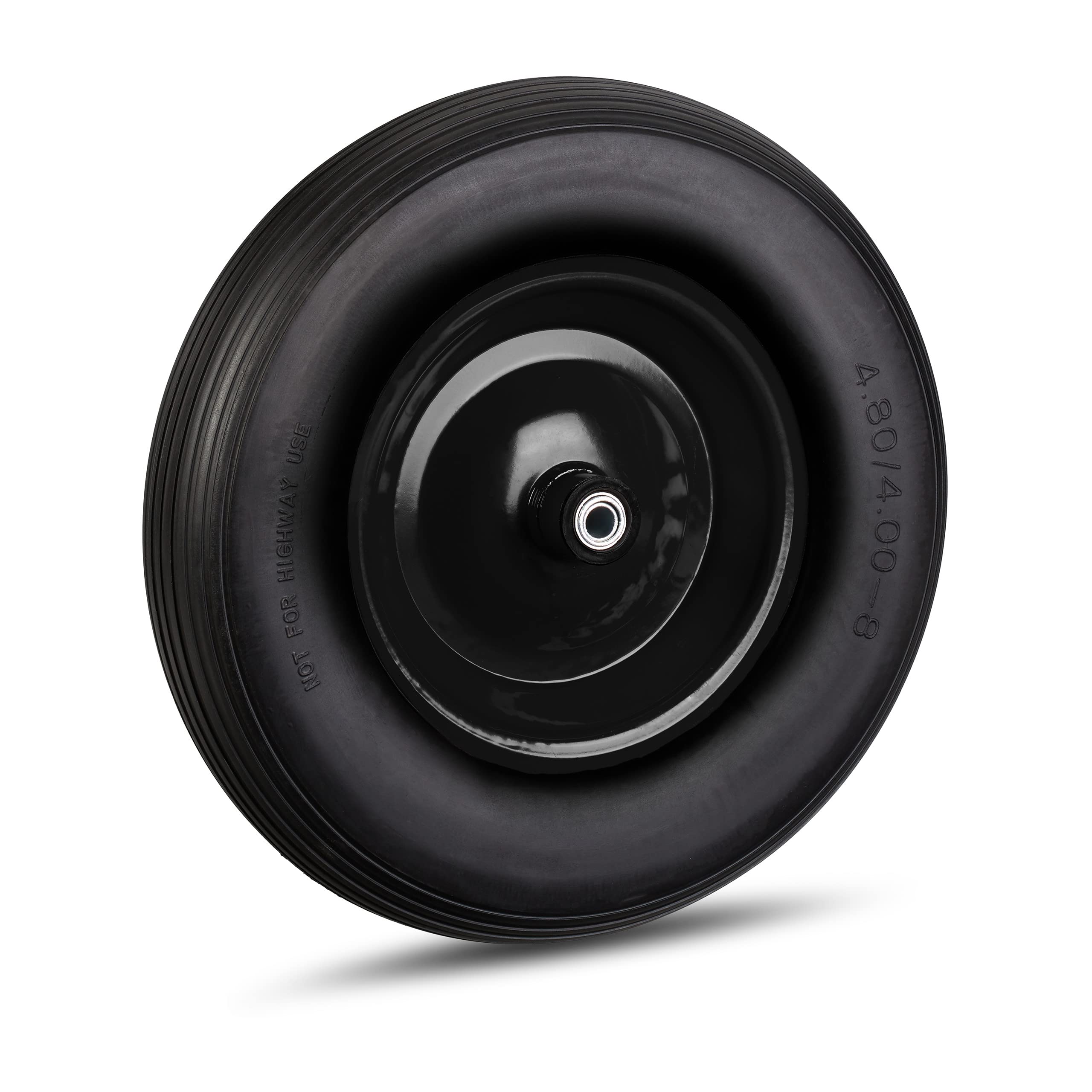 2x Ruota per Carriola 4.80 4.00-8, Gomma Piena & Cerchione in Acciaio, 3 Adattatori, Max 100 kg, Nero