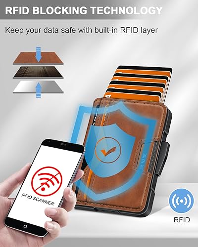 Vista 4 de Cartera para hombre, delgada cartera para hombre con clip para dinero, bloqueo RFID, soporte para tarjetas de crédito emergente, billetera de cuero