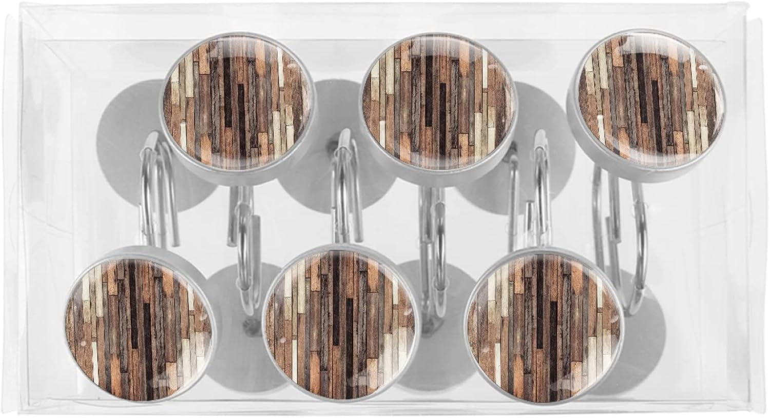 LORVIES Brown Old Hardwood Floor Plank Shower Curtain Hooks Set of 12, Stainless Steel Shower Hooks Decorative Hanger Rings Rust Resistant for Bathroom Kids Room Fashion Home Decor