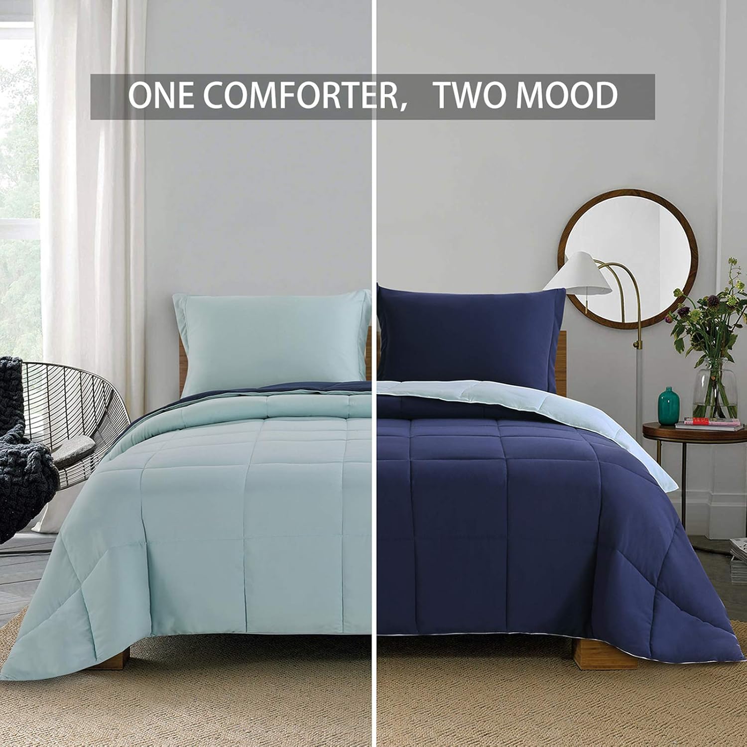 Homelike Moment Lightweight Comforter Set California King Reversible All Season Down Alternative Bed Comforter Set Summer Blanket 3 Piece - 1 Comforter 2 Pillow Shams Cal King Size Brown / Beige: Kitchen & Dining