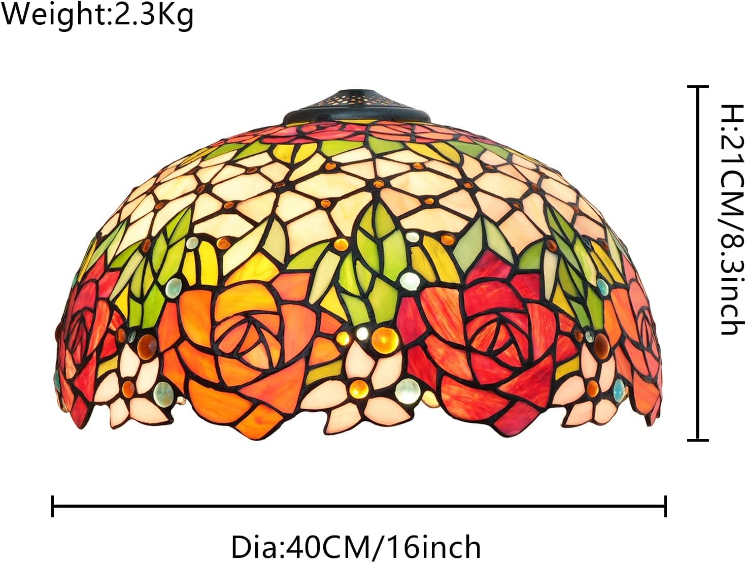 Tiffany Stained Glass Lamp Shade 16 Inch Vibrant Roses Ceiling Light Shade Dome Vintage Large Replacement Lampshade for Floor Lamps Table Lamp Pendant Light Home Office Deco