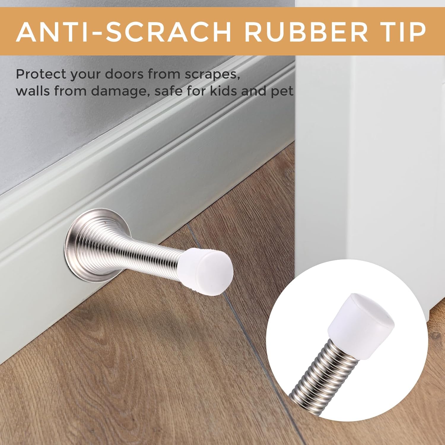 Sadnyy 100 Pcs Spring Door Stopper with Rustproof Screw Rubber Bumper Tips, 3" Flexible Heavy Duty Spring Wall Door Stop Low Mounted Door Bumper for Home Spring Door Stoppers for Bottom of Door