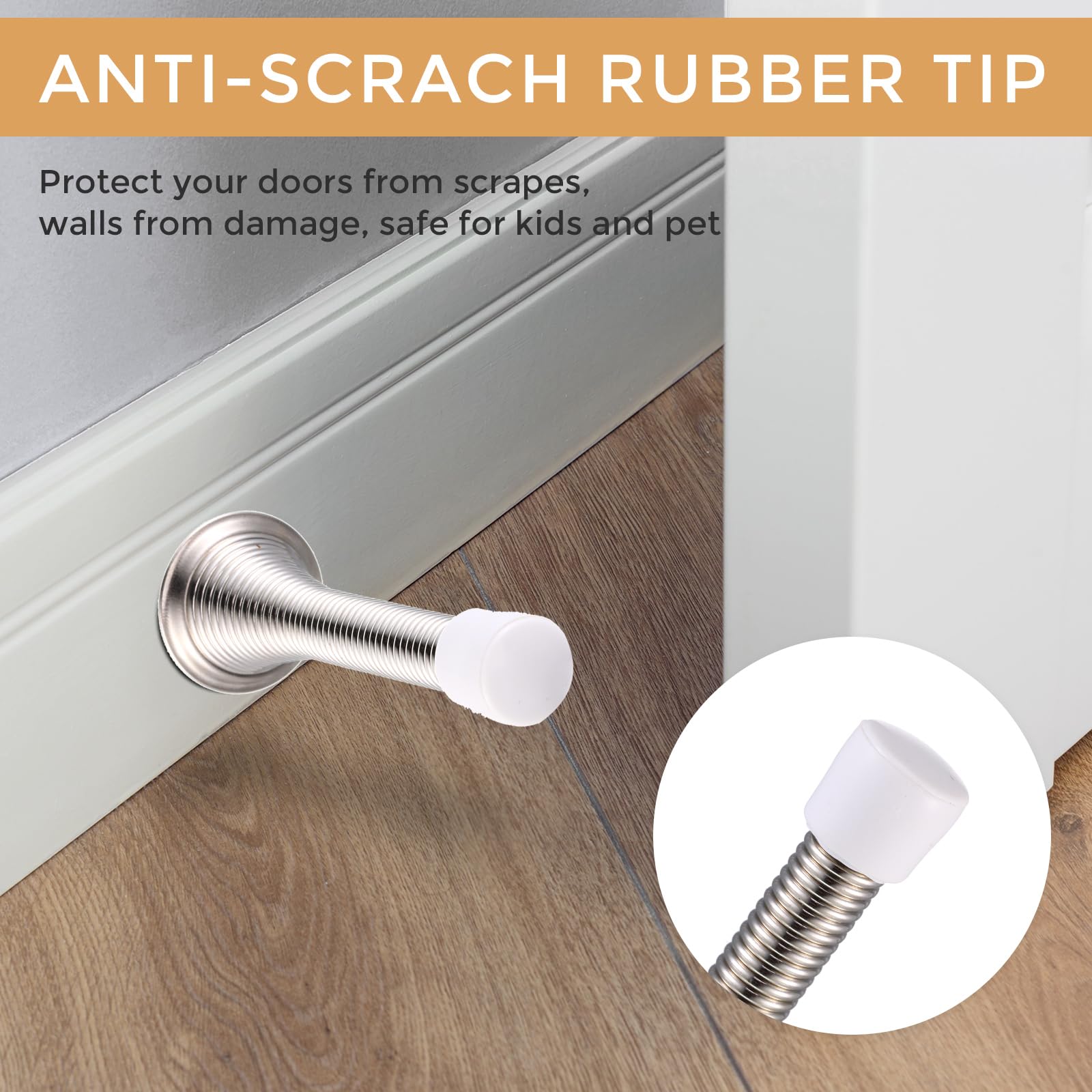 Sadnyy 60 Pcs Spring Door Stoppers - Rustproof Rubber Bumper Tips With Screws For Wall Protection
