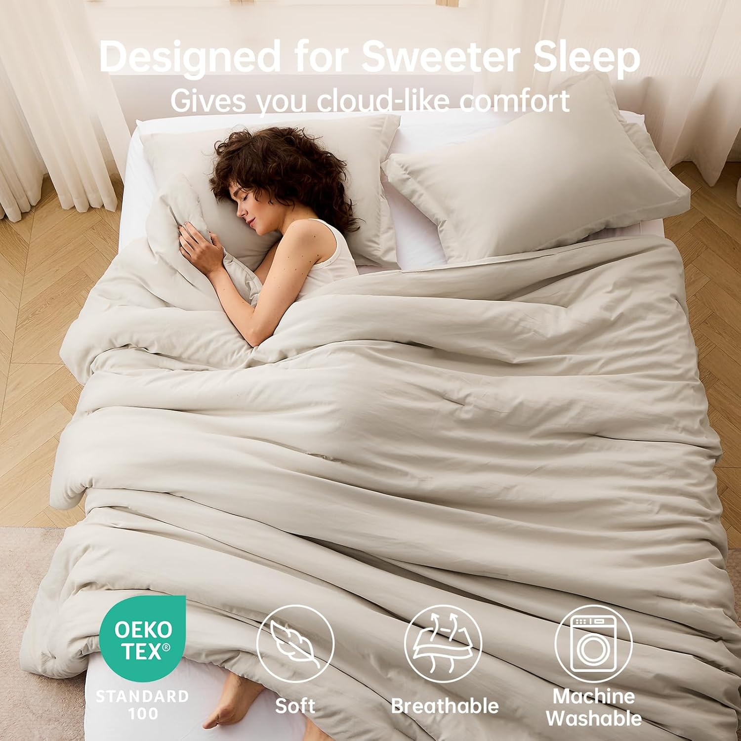 MUXHOMO Full Comforter Sets, All Season Ultra Soft Down Alternative Bedding - 3 Piece Lightweight Bed Set Includes 1 Comforter (82"x86") and 2 Pillow Shams (20"x26"), Linen
