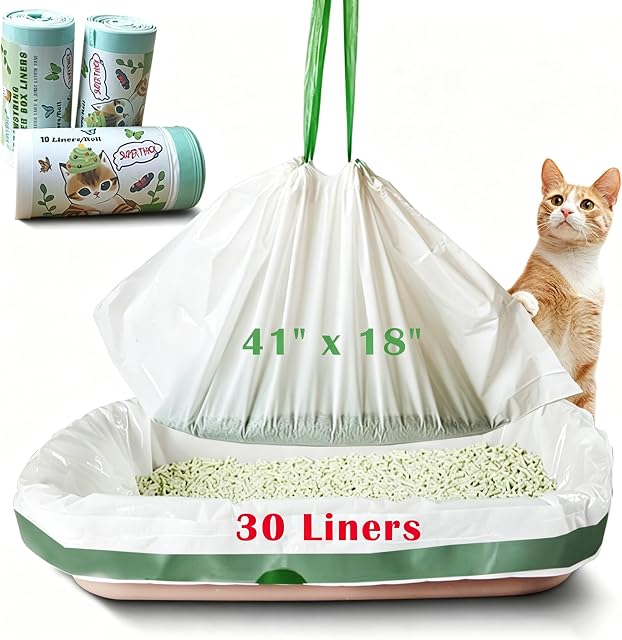 Linges de litière Jumbo Cat - 30 Comptez les grands sacs à cordons, 4 Linge de pan d'épaisseur pour chats et chatons - 41" x 18" Surdimensionné