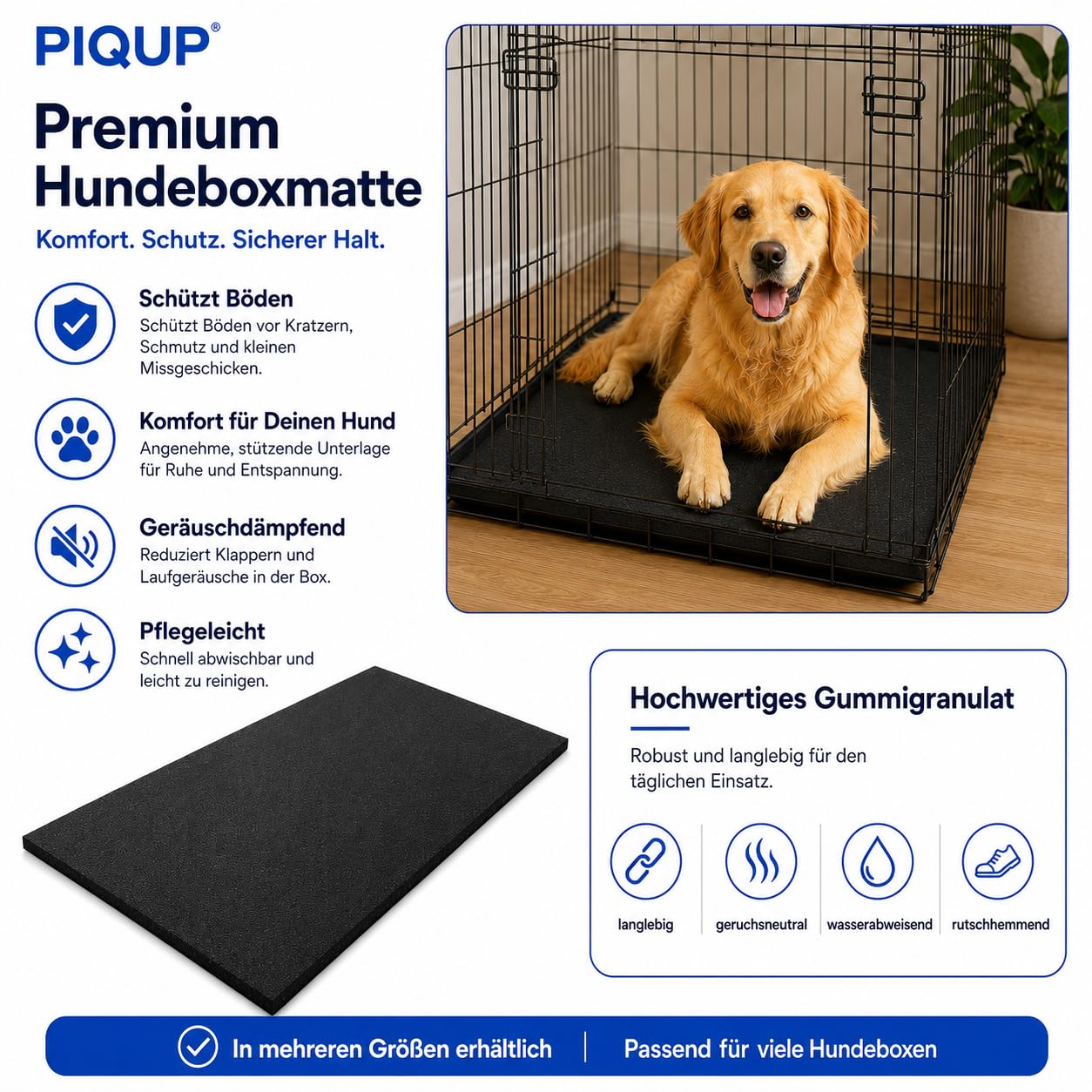 Antirutschmatte aus Gummigranulat 100 × 120 cm, 3 mm – Rutschhemmende Gummimatte zur Ladungssicherung, zuschneidbar, robust und wasserfest, Made in Germany