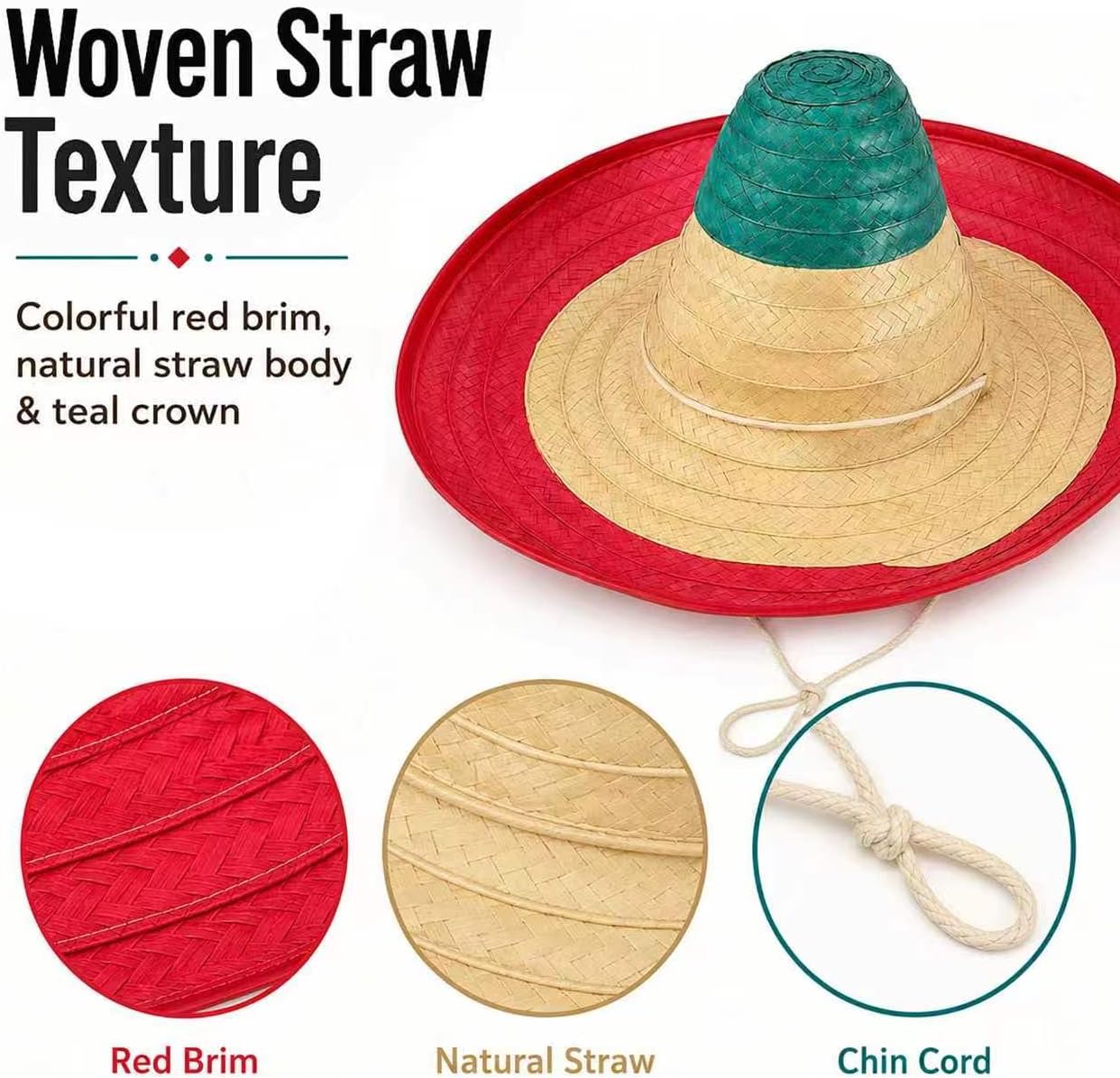 GiftExpress Mexican Sombrero Hat Adults, 21" Wide Authentic Colorful Sombrero for Cinco de Mayo, Straw Sombrero with Serape Band, Adult Mexican Serape Costume