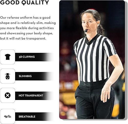 Miniatura 4 de VKT Camiseta de árbitro para mujer, uniforme de rayas blancas y negras para baloncesto, fútbol, fútbol, disfraz de Halloween