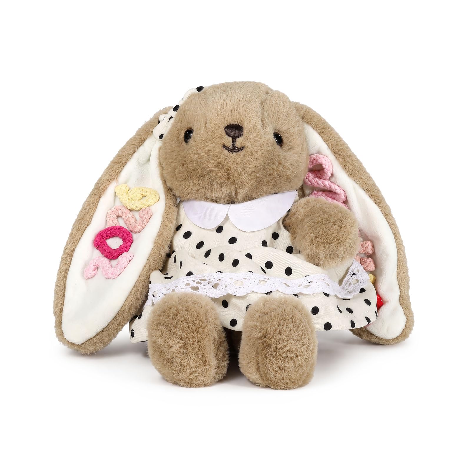 Lam Hub Fong Personalised 25cm Bunny Soft Toy Custom Embroidered Name Plush Rabbit Teddy Cotton Thread Stuffed Animal for Baby Christening Nursery Gift