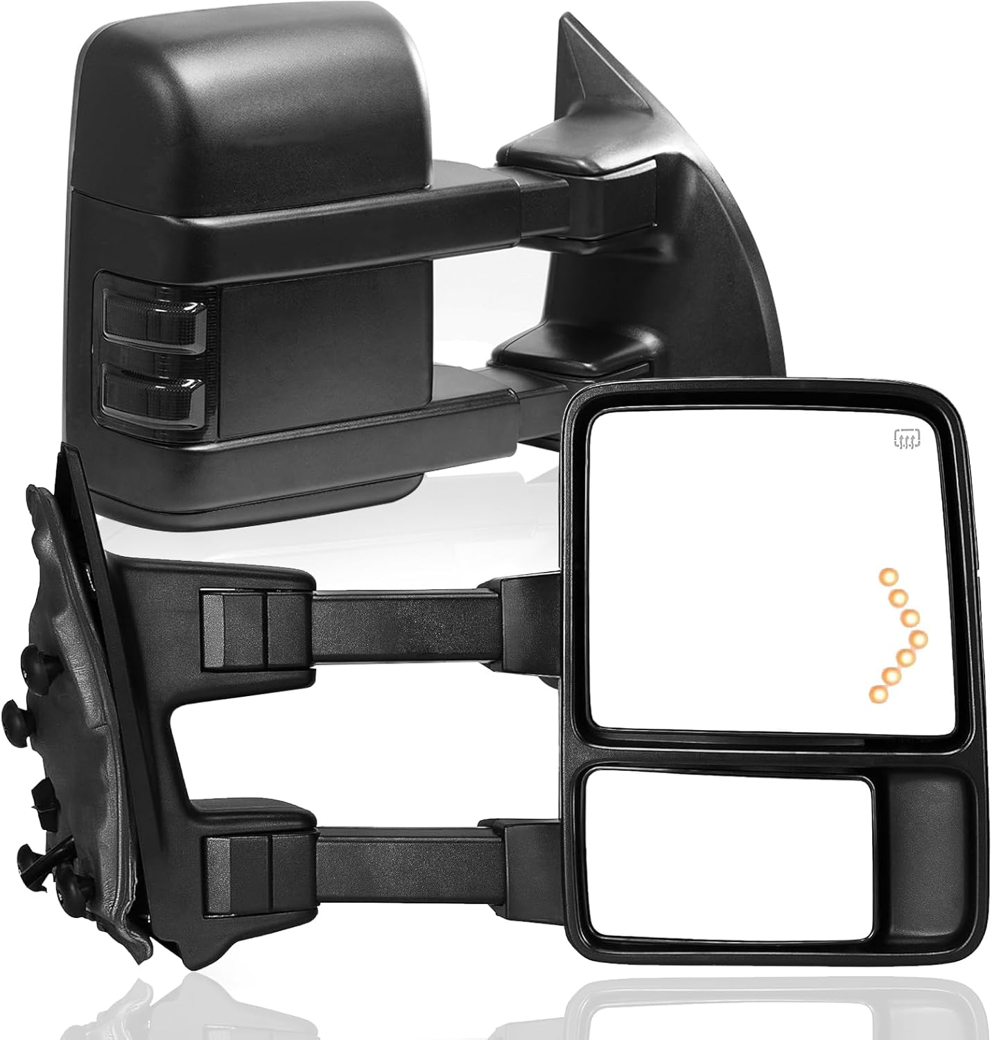PZ Towing Mirror Left & Right Pair Set For 99-07 F250/F350/F450/F550 Super Duty,01-05 Excursion Power Heated With Arrow Light,Smoke Signal Lamp,Extendable Side Mirrors Driver Passenger
