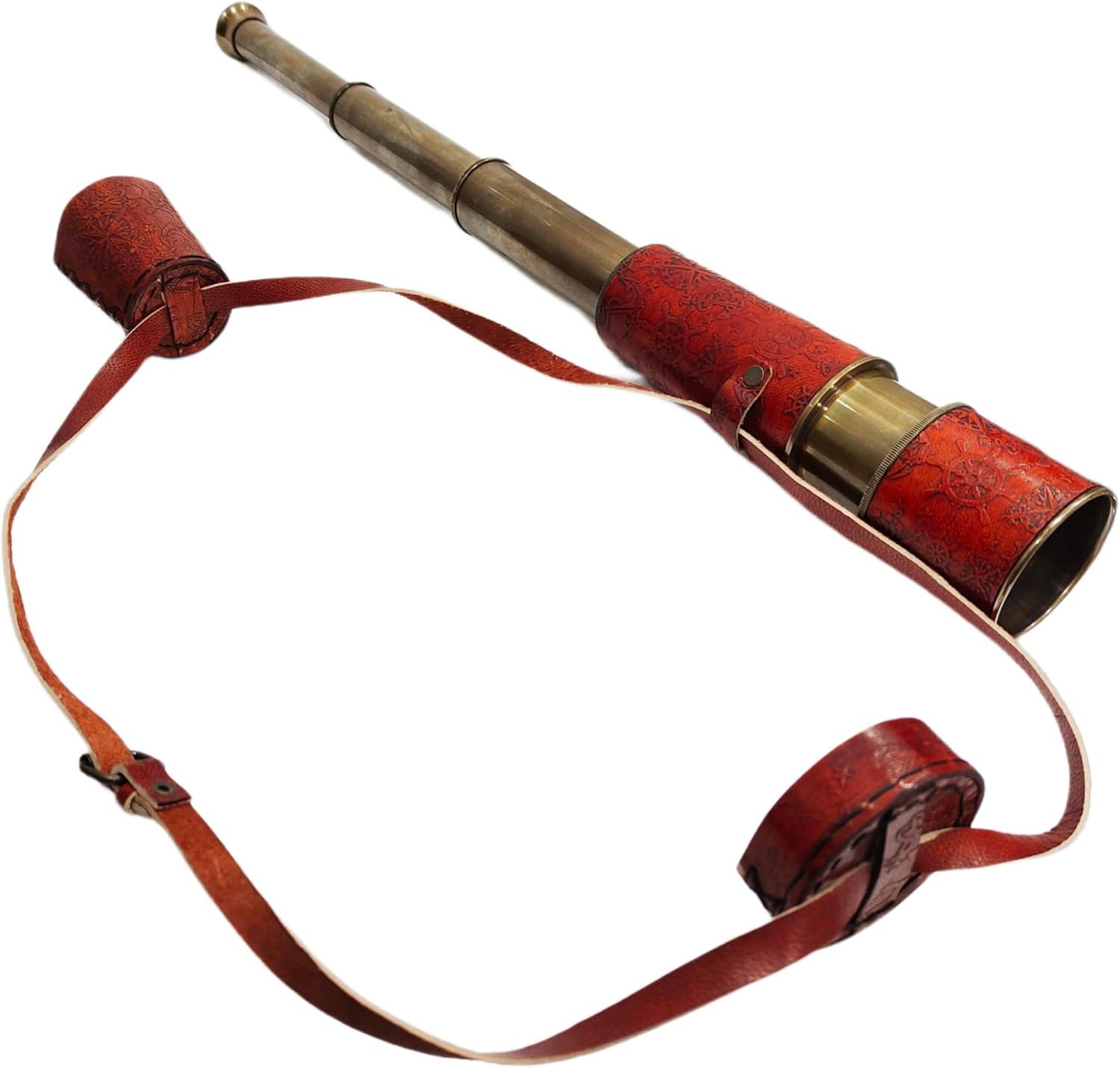 Marine Brass Telescope 18'' Replica Spyglass Nautical Handheld Collectible Functional Vintage Handcrafted Pirate with Imprinted Leather Telescope