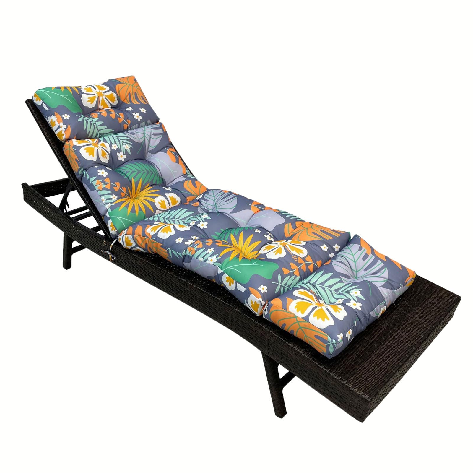 Awoyep Sun Lounger Replacement Cushion: Thick Garden Sunlounger Cushions Waterproof Non Slip with Ties 183x53x10 cm Modern Seat Pads for Indoor Outdoor Patio Reclining Chair (Flower3)