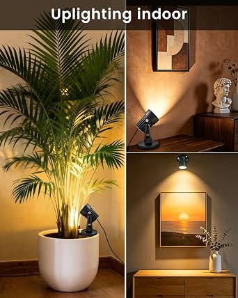 Plug Led Spot Lights Indoor with Floor Foot Switch,5W Plant Uplighters Picture Light Up Lights Indoor 3000K Warm White Uplighting Spotlight for Accent Lighting Plants or Artwork [Energy Class G]