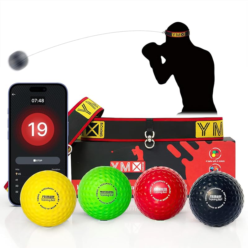 Juego de bolas YMX BOXING® Ultimate Reflex con aplicación - 4 bolas y 2 diademas