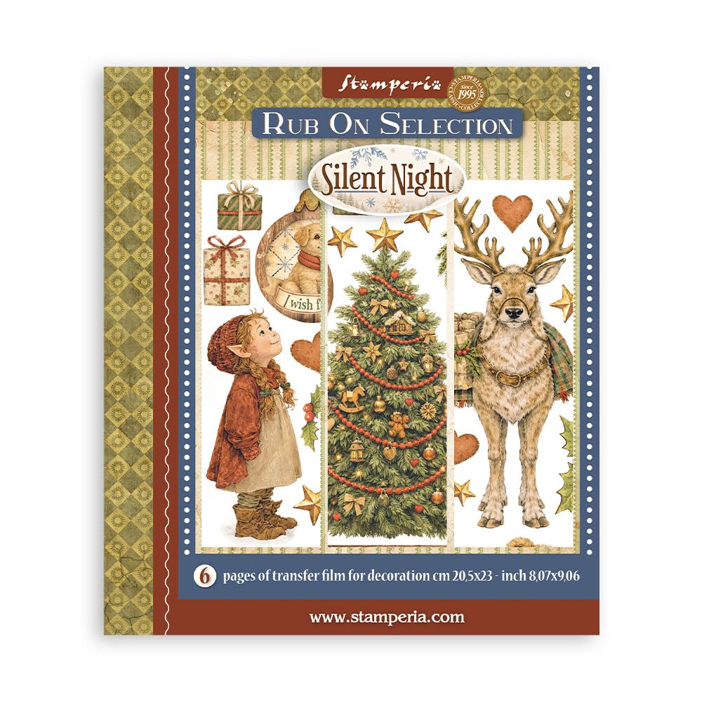 Stamperia - Rub-on Selection for Scrapbooks, Albums, Cards, Bullet Journals and More, Easily Transfer Images onto Paper and Other Surfaces, Perfect for Crafts and Gifting (6 Pages) (Silent Night)