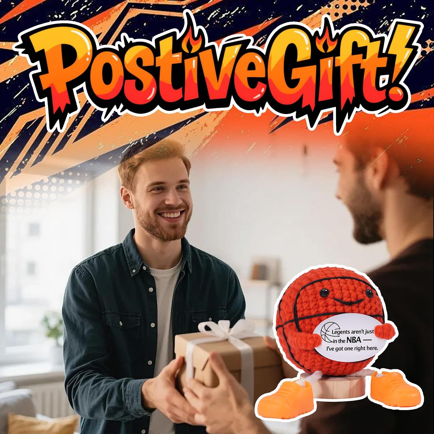 Positive Crochet Basketball Gift for Men Women Teens,Emotional Support Encouragement Inspirational Gifts for Boyfriend Girlfriend Kids Friends Coworkers, Desk Decor Pick-Me-Up Gifts