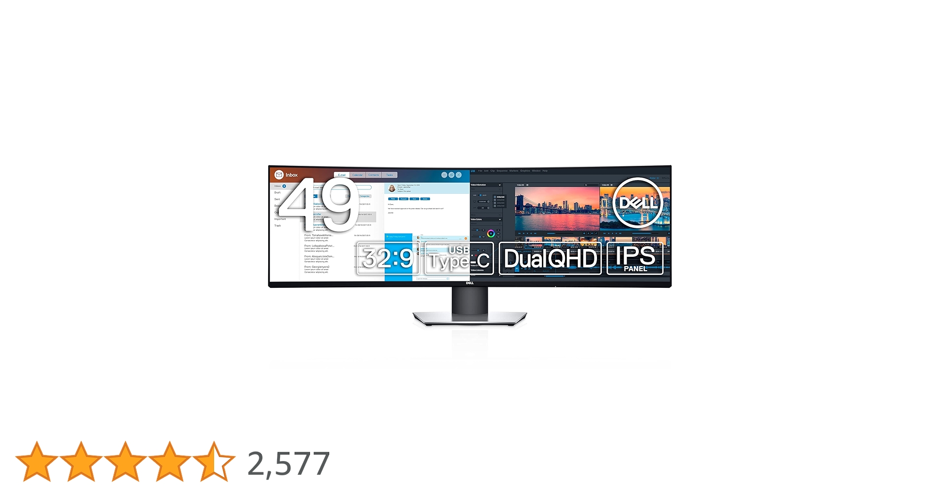 DELL49インチウルトラワイド 別売スタンド付き ど迫力！デルの最強49インチウルトラワイドモニター！4Kモニター