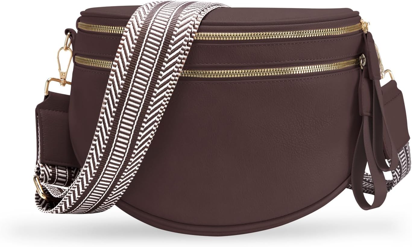 oscaurt Leather Crossbody Bag Bum Bag for Women Large Sling Bag Cross Body Purse Shoulder Handbag Fanny Pack
