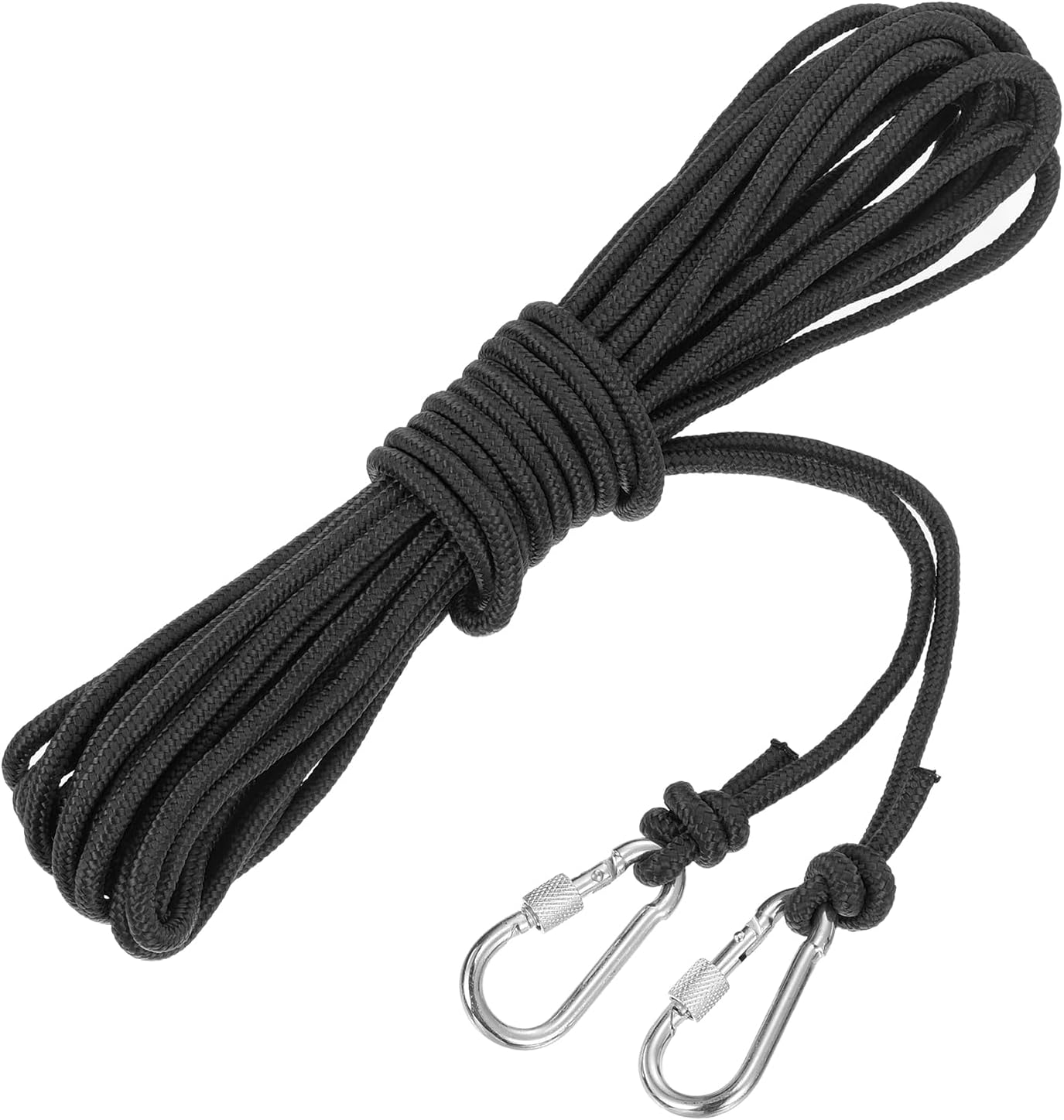 MECCANIXITY Hollow Braided Polypropylene Anchor Rope with Hook, 1/4 Inch 33ft Nylon Floating Line for Marine Pool Life Boat Anchor Rope, Black
