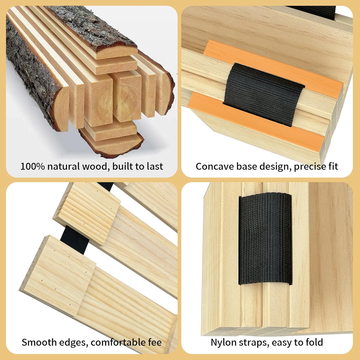 Japanese Tatami Mat Floor Bed, Knotless Solid Wood, Roll-Up Slatted Bed Plate with 2 Storage Straps, Moisture-Proof and Breathable for Floor Sleeping or Futon Mattress, Queen