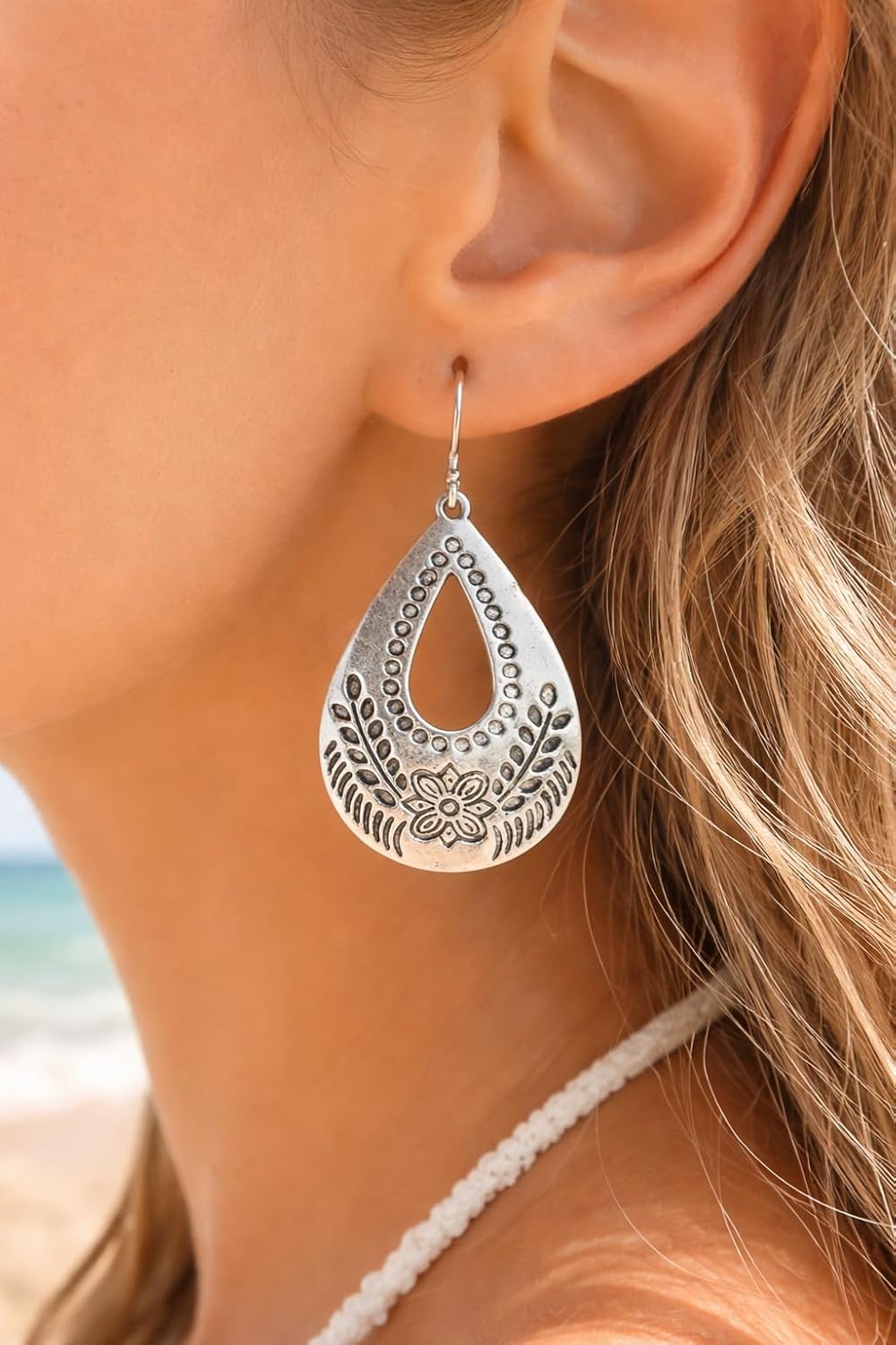 Floral Teardrop on Sterling Silver Earrings Handmade Sundance Dreams Designs