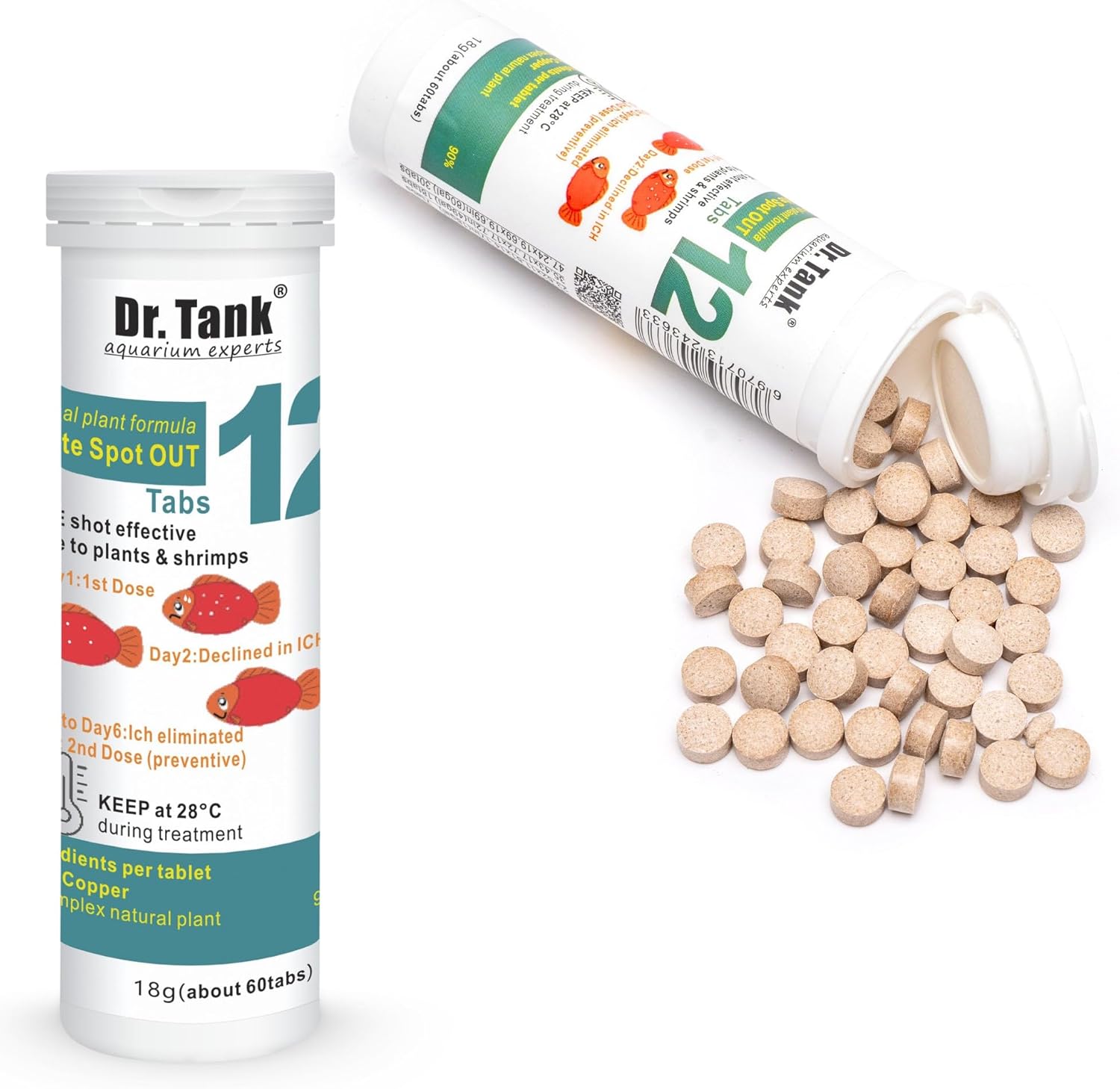 Dr. Tank #12 White Spot Out – Ich Treatment for Freshwater Fish – Eliminates Ick White Spot Disease – Safe for Aquatic Plants – 60 Tablets