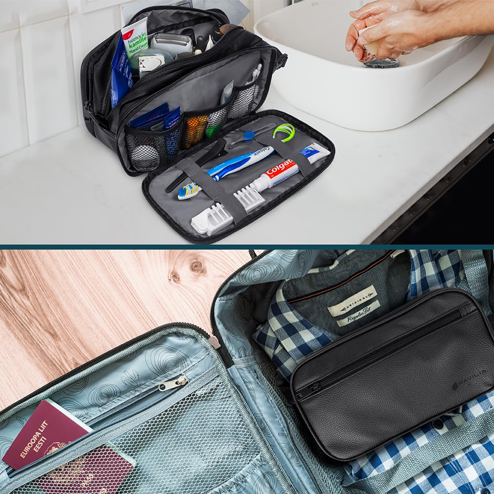 PAVILIA Beauty case da uomo, borsa da viaggio essenziale per rasatura, borsa da viaggio organizer per articoli da toeletta, accessorio per cosmetici, resistente all'acqua, nero, Large (10.5x5.5x6),