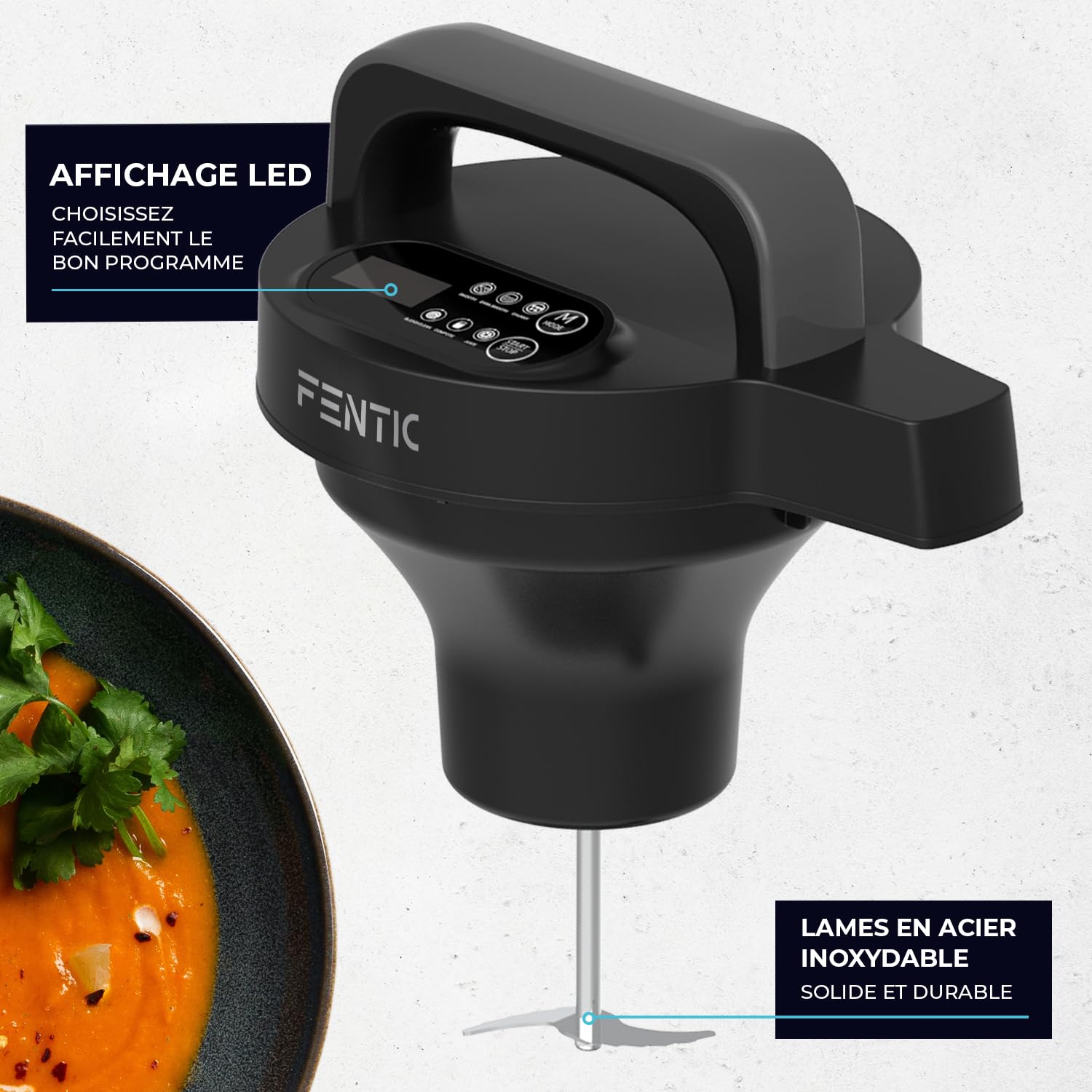 Blender Soupe | 2L | 6 Programmes | Affichage LED | Blender Chauffant | 1000W | Acier Inoxydable/Noir