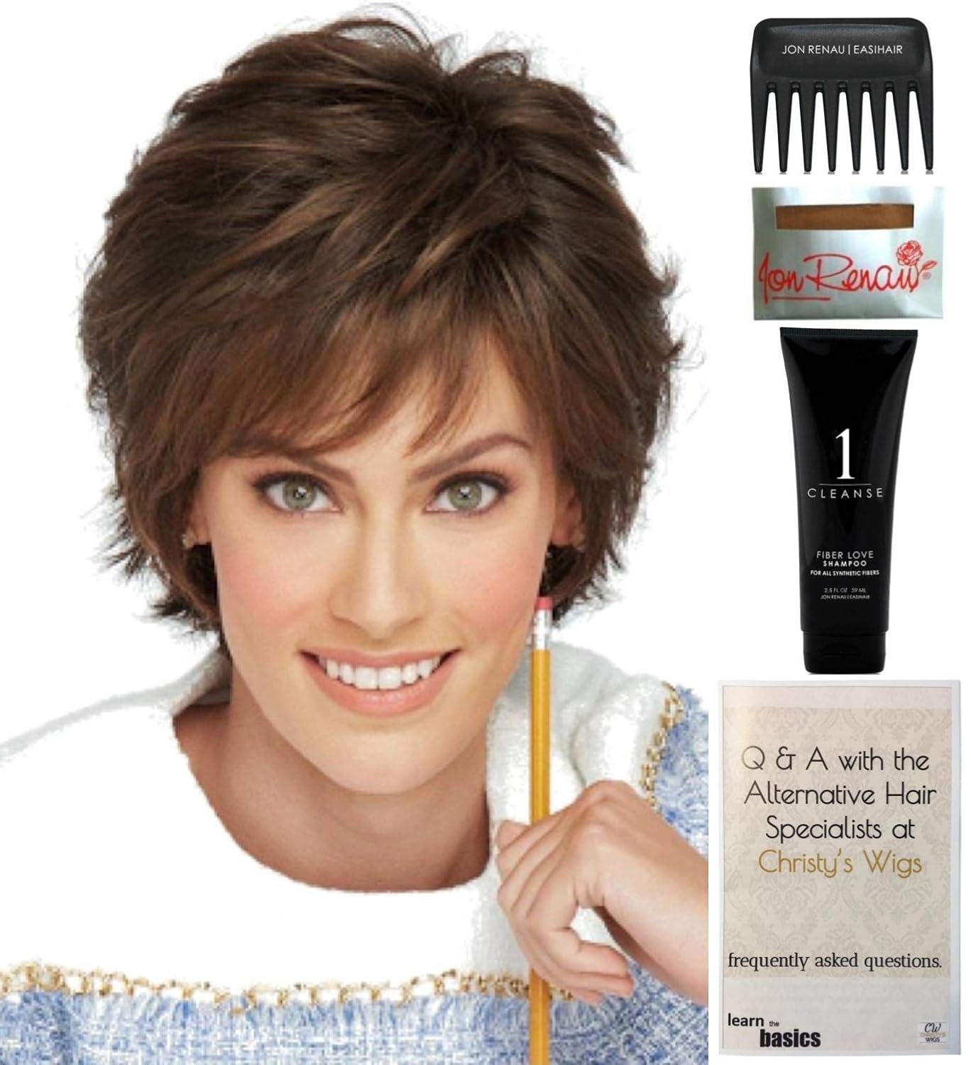 Bundle - 5 items: Voltage Elite by Raquel Welch, Christy's Wigs Q & A Booklet, 2oz Travel Size Wig Shampoo, Wig Cap & Wide Tooth Comb - Color: 1621S+