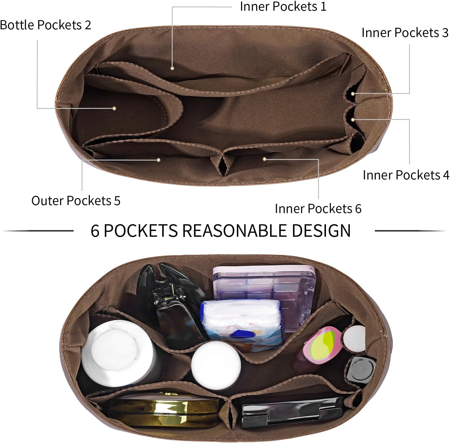 Purse Organizer Insert for Coach brooklyn 28 Bag Insert Organizer DupontPaper Lightweight Purse Insert (Brown&Brown) - Image 6